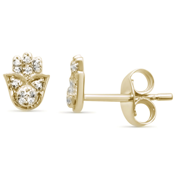 DIAMOND CLOSEOUT! .05ct 14K Yellow Gold Diamond Hand of Hamsa Stud Earrings