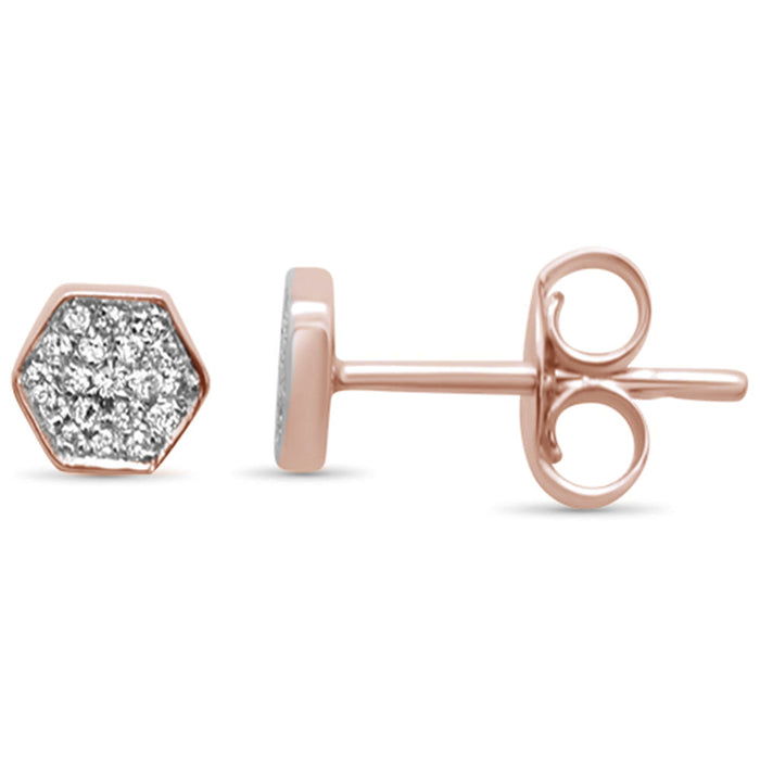 DIAMOND CLOSEOUT! .07ct G SI 14K Rose Gold Trendy Diamond Hexagon Shaped Earrings