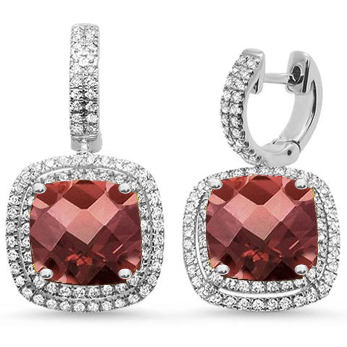 GEMSTONE CLOSEOUT! 6.24ct 14K White Gold Cushion Garnet & Diamond Earrings