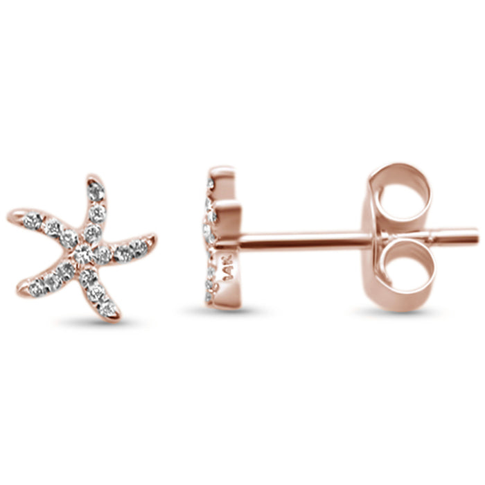 .06ct 14KT Rose Gold Starfish Trendy Diamond Stud Earrings