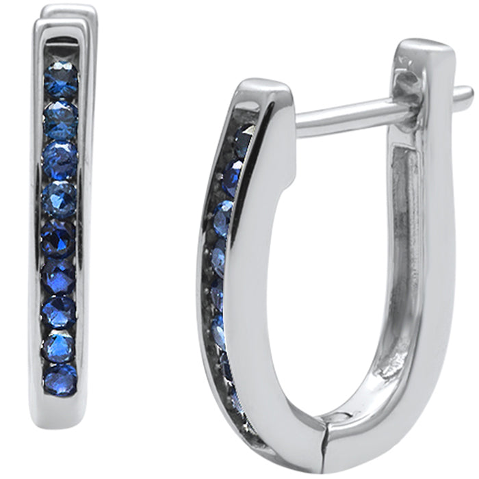 SPECIAL!.29ct G SI 14K White Gold Blue Sapphire Gemstone J Hoop Earrings