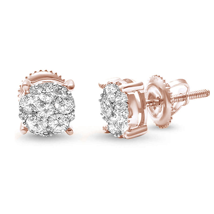 HOLIDAY SPECIAL! H-SI 14KT Rose Gold .75ct Flower Diamond Round Stud Earrings