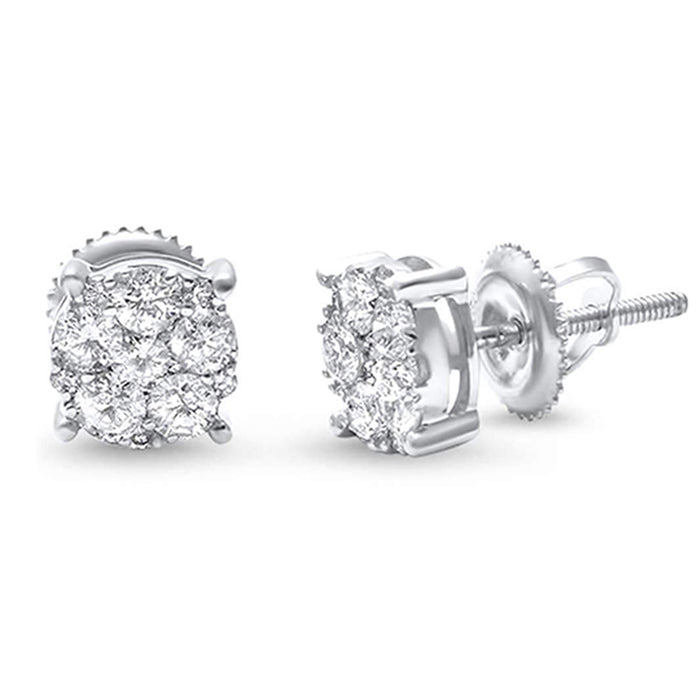HOLIDAY SPECIAL! H-SI 14KT White Gold .77ct Flower Diamond Round Stud Earrings