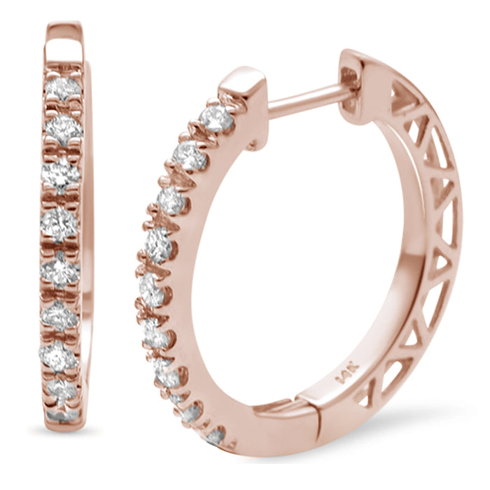DIAMOND CLOSEOUT! .25ct F SI 14K Rose Gold Diamond Hoop Huggie Earrings