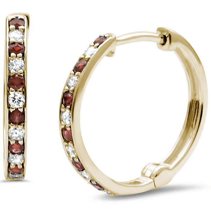 DIAMOND CLOSEOUT! .33ct G SI 14K Yellow Gold Ruby & Round Diamond Hoop Huggie Earrings