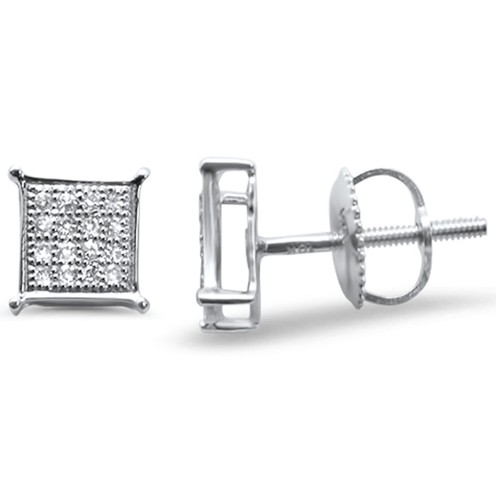 DIAMOND CLOSEOUT! .12ct G SI 10K White Gold Diamond Square Micro Pave Earrings
