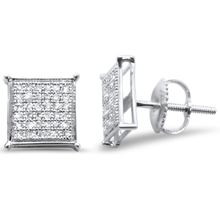 DIAMOND CLOSEOUT! .24ct G SI 10K White Gold Diamond Square Micro Pave Earrings