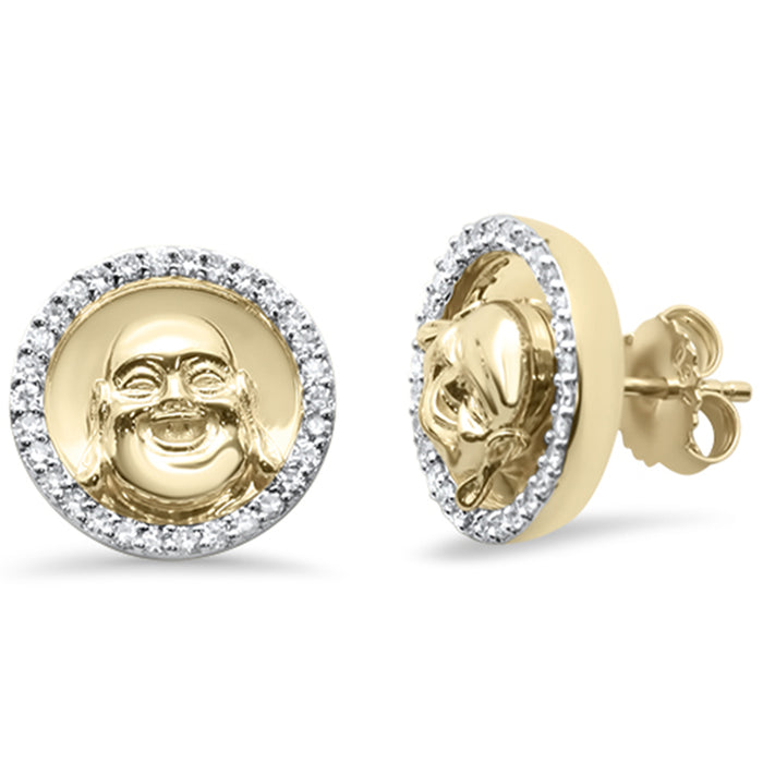 DIAMOND CLOSEOUT! .48ct G SI 10K Yellow Gold Diamond Micro Pave Laughing Buddha Earrings