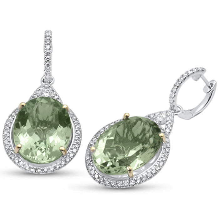 GEMSTONE CLOSEOUT! 24.38ct G SI 14K White Gold Green Amethyst & Diamond Drop Earrings