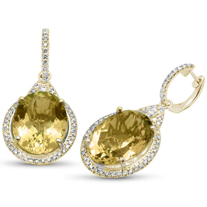 GEMSTONE CLOSEOUT! 23.92ct G SI 14K Yellow Gold Citrine & Diamond Drop Earrings