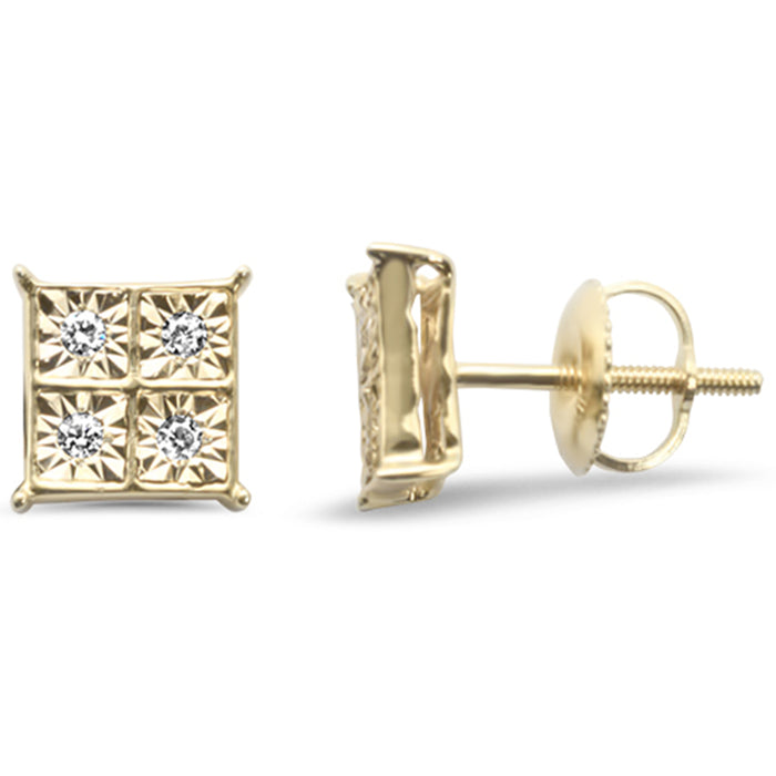 DIAMOND CLOSEOUT! .10ct G SI 10K Yellow Gold Diamond Square Fashion Earrings