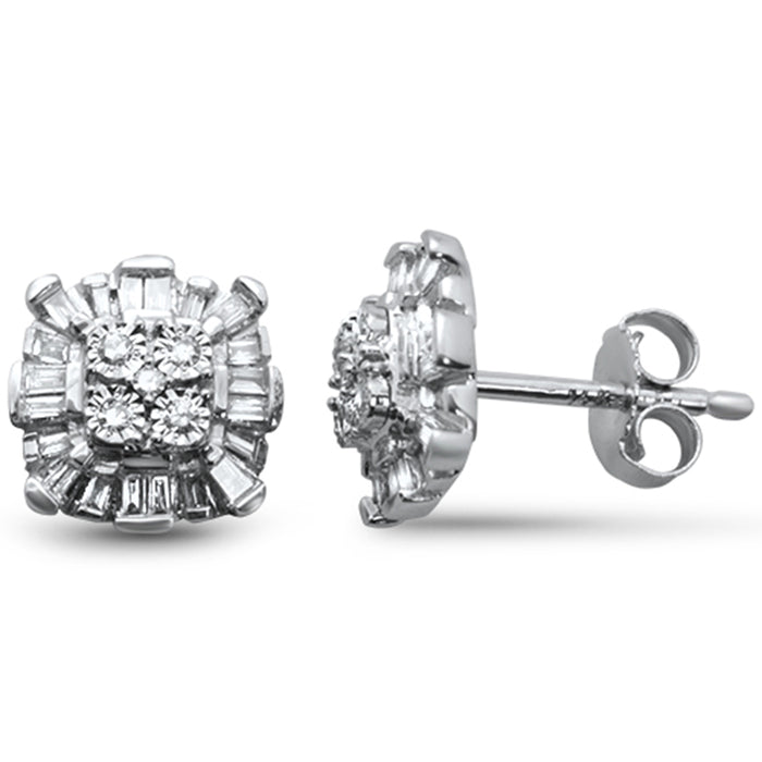 DIAMOND CLOSEOUT! .25ct G SI 14K White Gold Diamond Round & Baguette Earrings