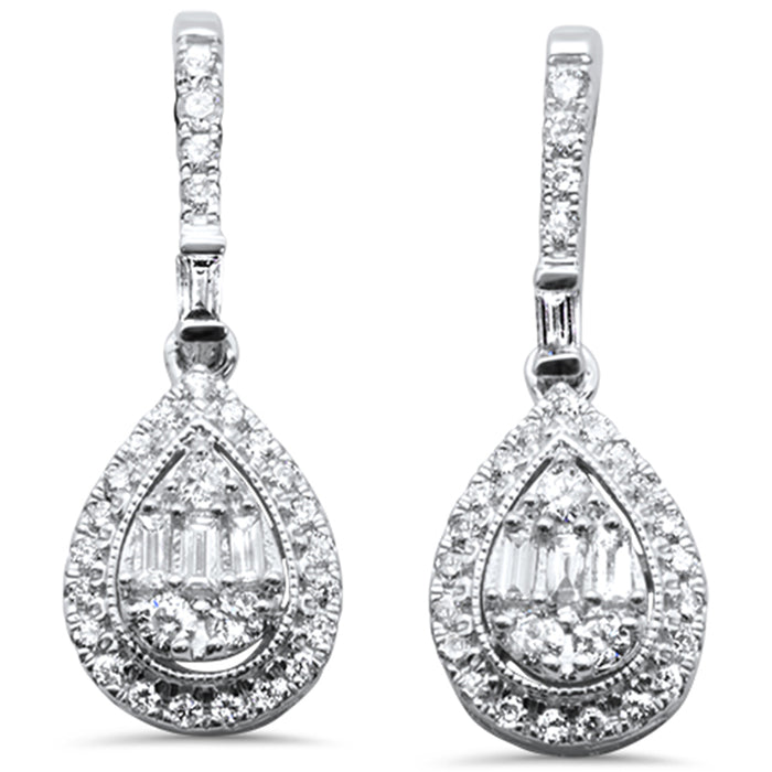 DIAMOND CLOSEOUT! .55ct G SI 10K White GoldDiamond Pear Shaped Round & Baguette Dangling Earrings