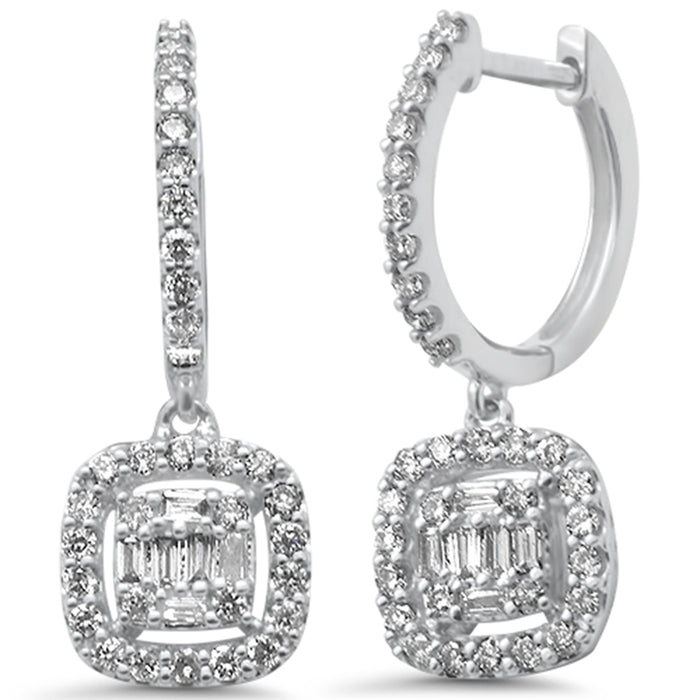 DIAMOND CLOSEOUT! .53ct G SI 14K White Gold Diamond Cushion Shaped Drop Dangle Hoop Earrings