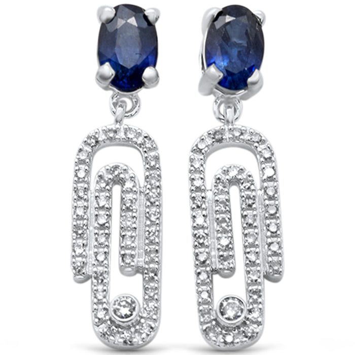 DIAMOND CLOSEOUT! 1.01ct G SI 14K White Gold Blue Sapphire Gemstone & Diamond Paperclip Earrings