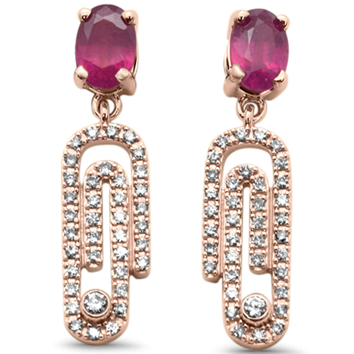 GEMSTONE CLOSEOUT! 1.85ct G SI 14K Rose Gold Ruby Gemstone & Diamond Drop Dangle Paperclip Earrings