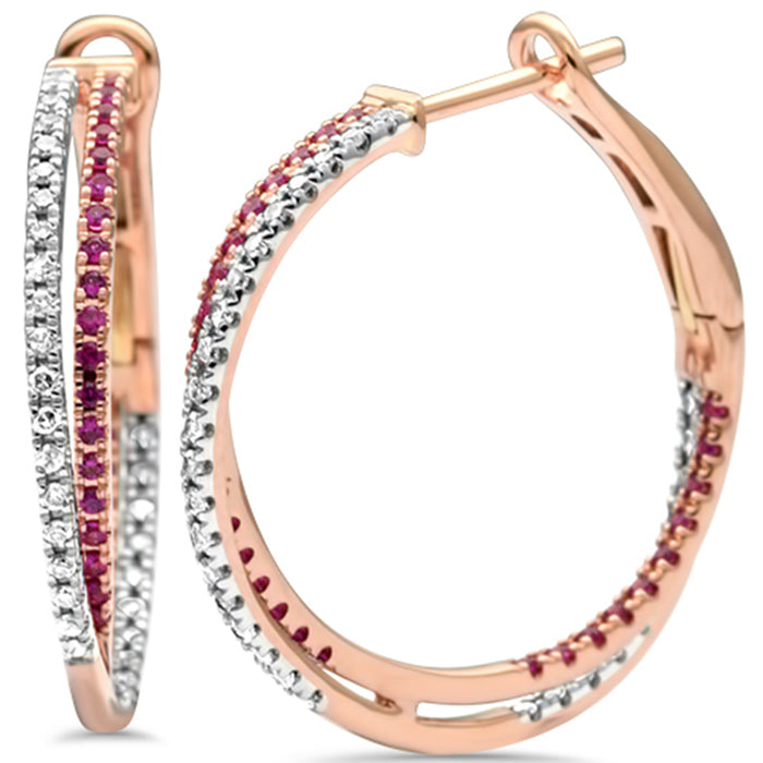 GEMSTONE CLOSEOUT! .34ct G SI 14K Rose Gold Ruby & Diamond Gemstone Hoop Earrings