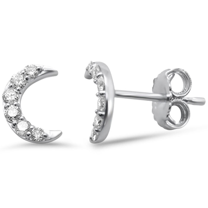 .21ct G SI 14K White Gold Diamond Cresent Moon Shaped Stud Earrings