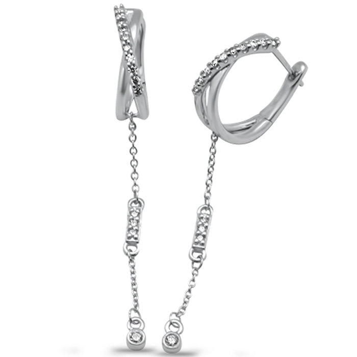 DIAMOND CLOSEOUT! .17ct G SI 14K White Gold Diamond Drop Dangle Hoop Earrings