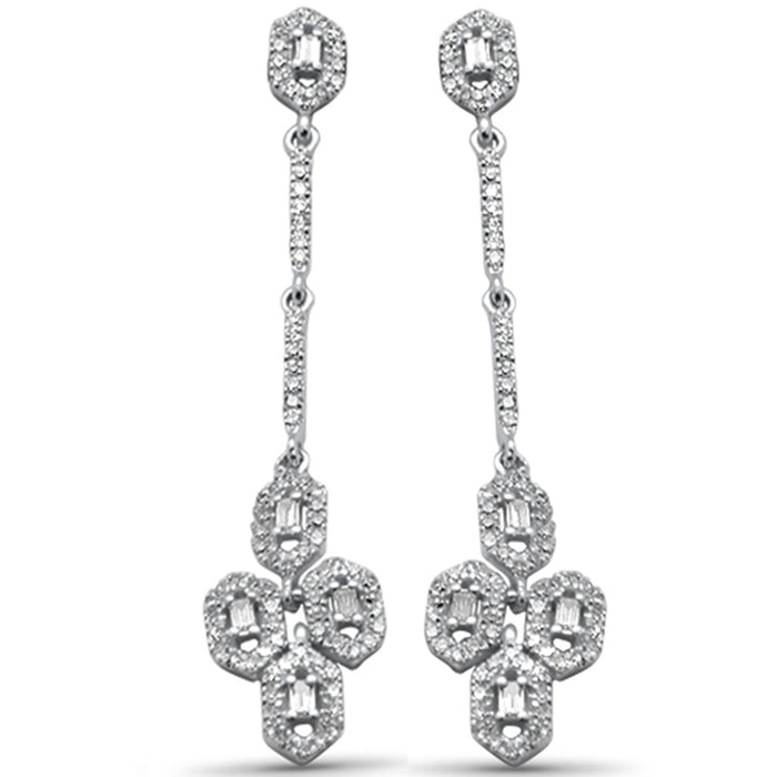 SPECIAL! .49ct G SI 14K White Gold Diamond Round & Baguette Dangling Earrings