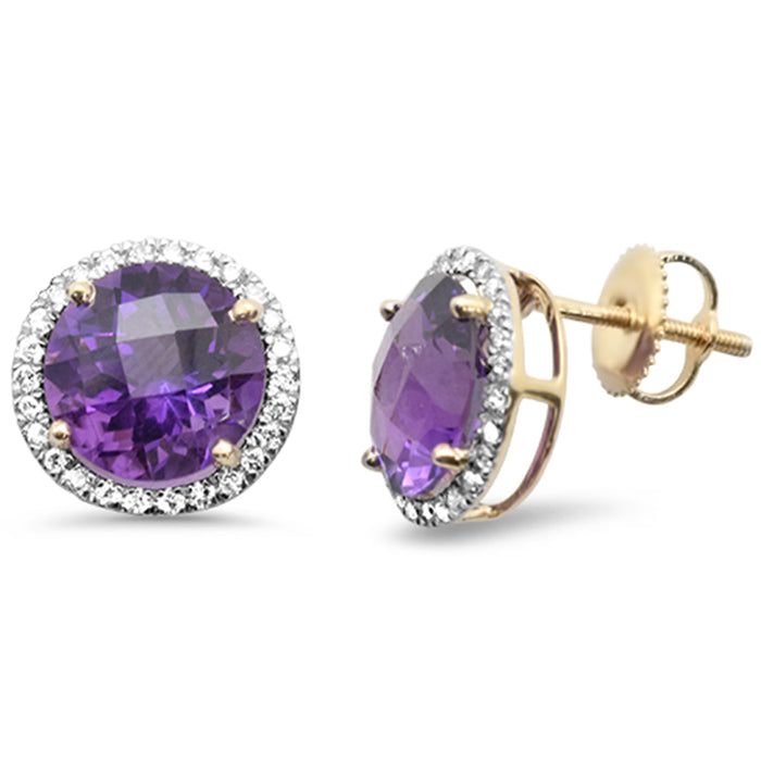 DIAMOND CLOSEOUT! 4.86ct G SI 14K Yellow Gold Round Shaped Amethyst Gemstone & Diamond Earrings