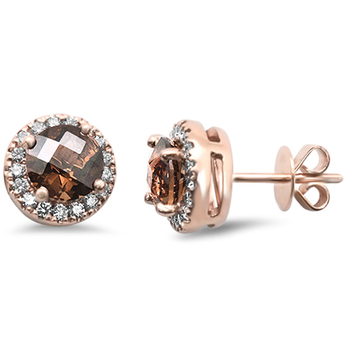 DIAMOND CLOSEOUT! 1.73ct G SI 14K Rose Gold Round Shaped Smoky Topaz Gemstone & Diamond Earrings