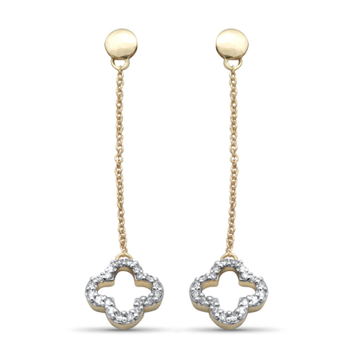 .16ct G SI 14K Yellow Gold Diamond Flower Dangling Earrings