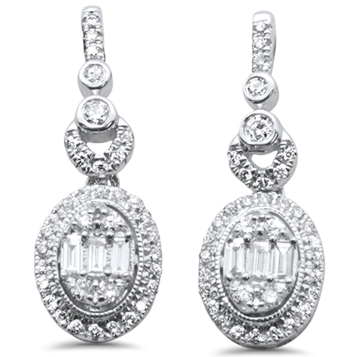 DIAMOND CLOSEOUT! .51ct G SI 14K White GoldDiamond Oval Shaped Round & Baguette Dangling Earrings