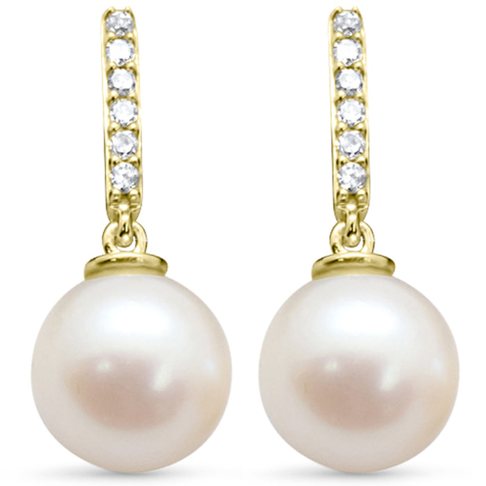 .10ct G SI 14K Yellow Gold Diamond Pearl Drop Earrings