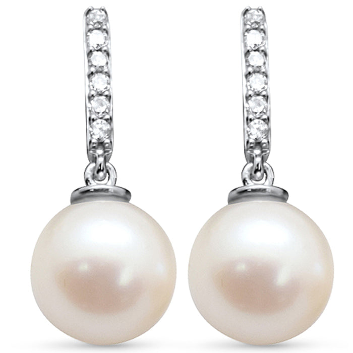 .10ct G SI 14K White Gold Diamond Pearl Drop Earrings