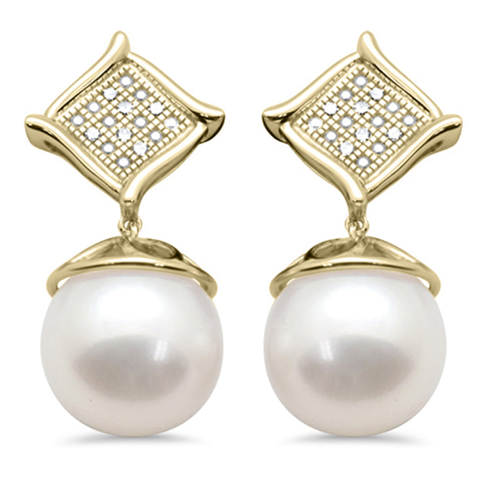 DIAMOND CLOSEOUT! .05ct G SI 14K Yellow Gold Diamond Pearl Drop Earrings