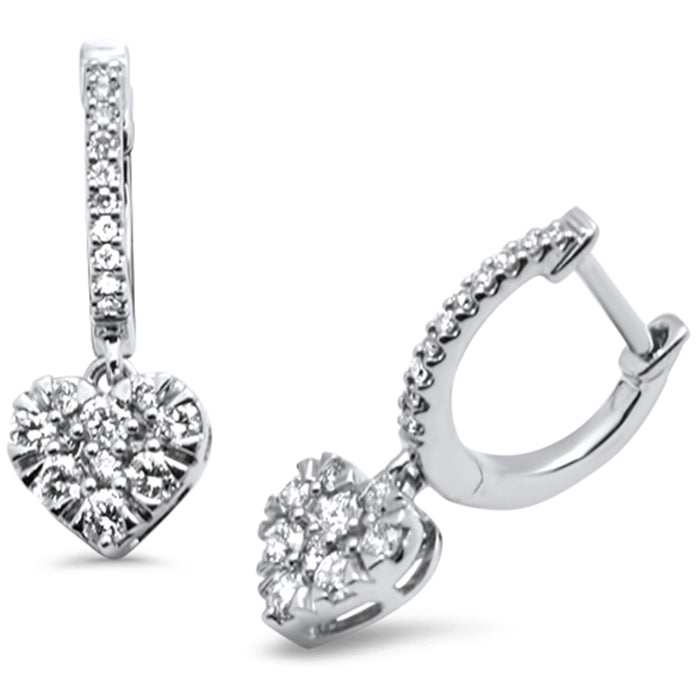 DIAMOND CLOSEOUT! .48ct G SI 14K White Gold Diamond Heart Shaped Drop Dangle Hoop Earrings