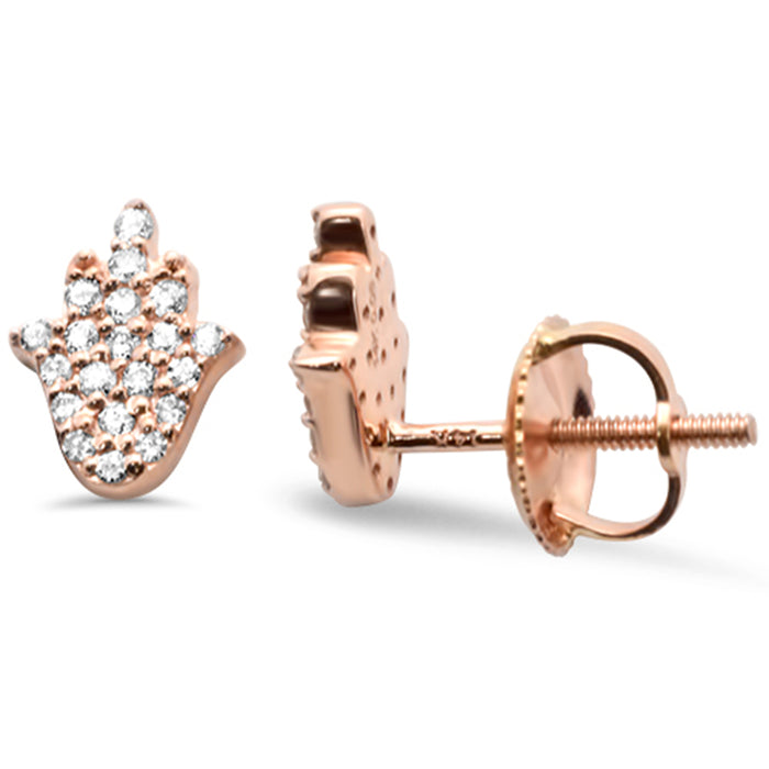 DIAMOND CLOSEOUT! .16ct G SI 14K Rose Gold Diamond Hand of Hamsa Stud Earrings