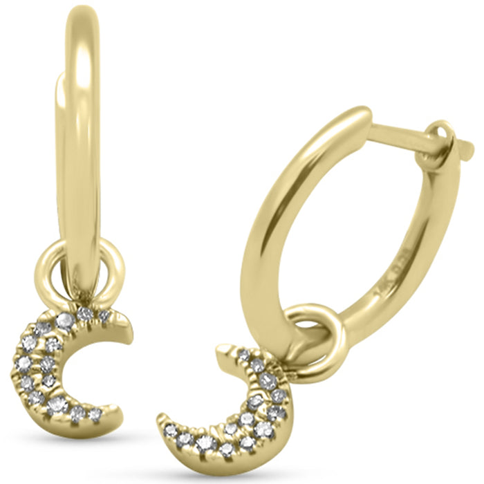 DIAMOND CLOSEOUT! .08ct G SI 14K Yellow Gold Diamond Dangling Moon Hoop Earrings