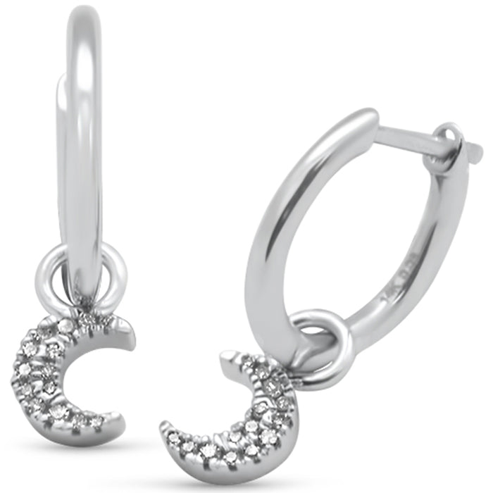 DIAMOND CLOSEOUT! .08ct G SI 14K White Gold Diamond Dangling Moon Hoop Earrings