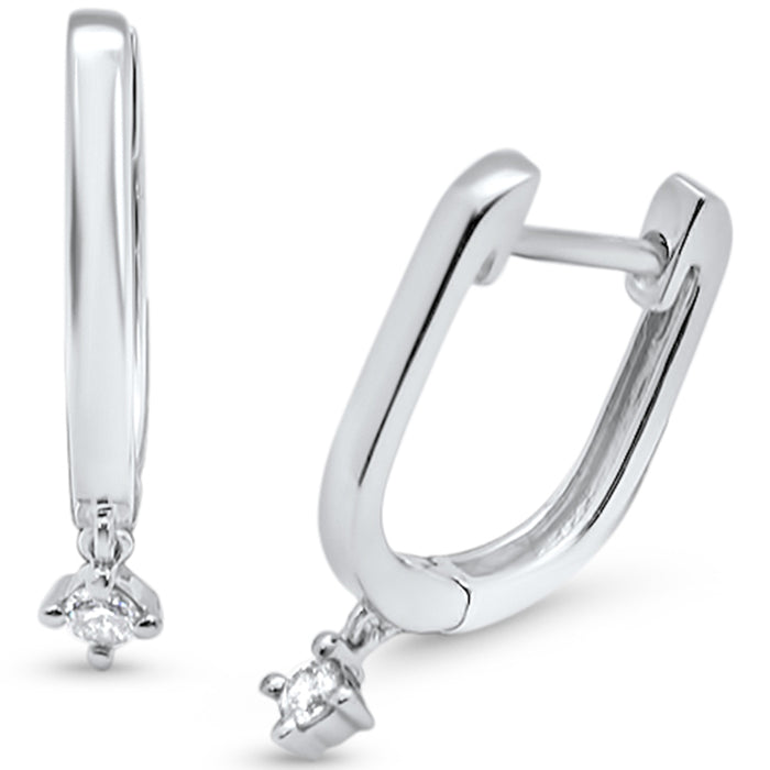DIAMOND CLOSEOUT! .08ct G SI 14K White Gold Diamond Dangling Solitaire Hoop Earrings