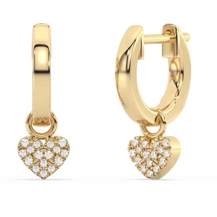 SPECIAL! .10ct G SI 14K Yellow Gold Diamond Dangling Heart Hoop Earrings