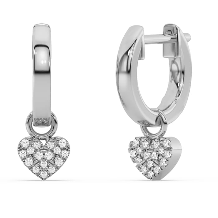 DIAMOND CLOSEOUT! .08ct G SI 14K White Gold Diamond Dangling Heart Hoop Earrings
