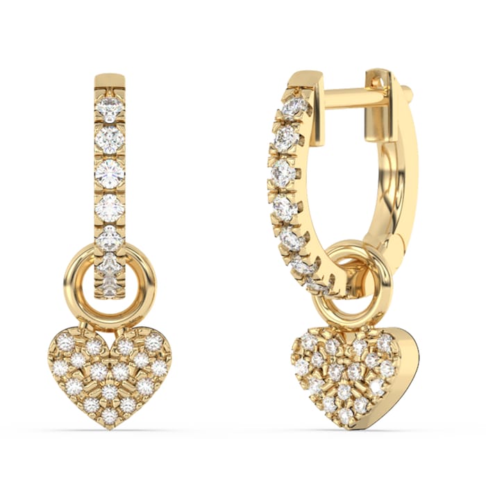 SPECIAL!.23ct G SI 14K Yellow Gold Diamond Dangling Heart Hoop Earrings