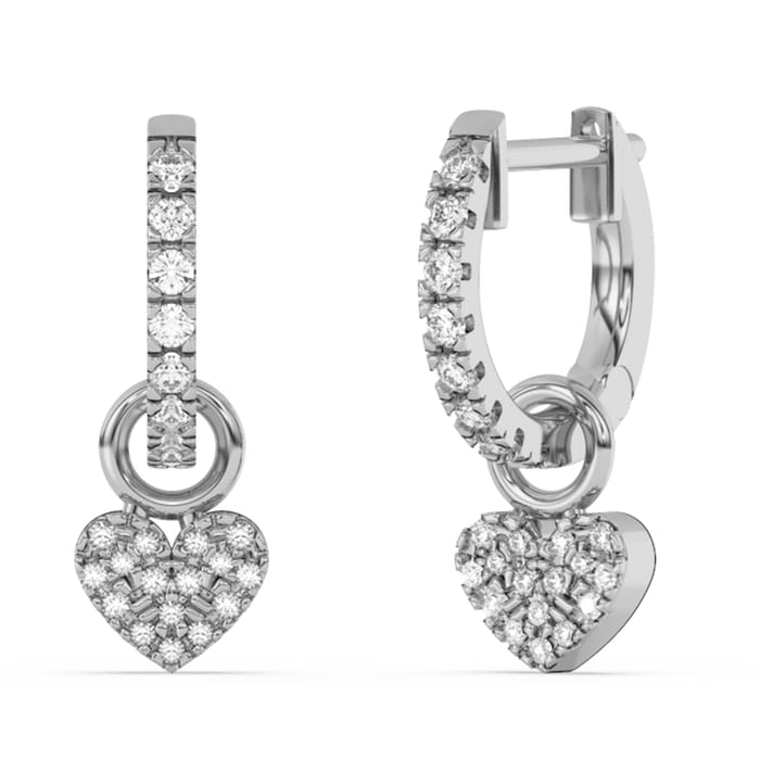 SPECIAL! .23ct G SI 14K White Gold Diamond Dangling Heart Hoop Earrings