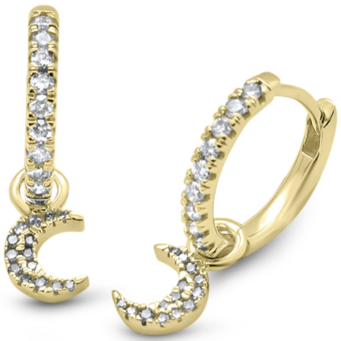 DIAMOND CLOSEOUT! .25ct G SI 14K Yellow Gold Diamond Dangling Moon Hoop Earrings