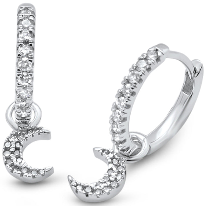DIAMOND CLOSEOUT! .25ct G SI 14K White Gold Diamond Dangling Moon Hoop Earrings