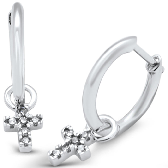 DIAMOND CLOSEOUT! .12ct G SI 14K White Gold Diamond Dangling Cross Hoop Earrings