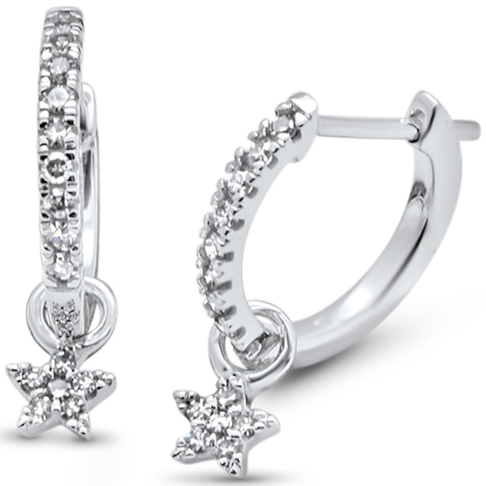 DIAMOND CLOSEOUT! .23ct G SI 14K White Gold Diamond Dangling Star Hoop Earrings