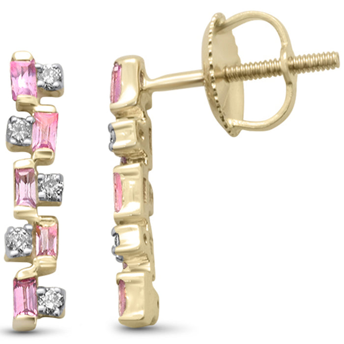 DIAMOND CLOSEOUT! .40ct G SI 14K Yellow Gold Diamond & Pink Sapphire Gemstone Drop Earrings