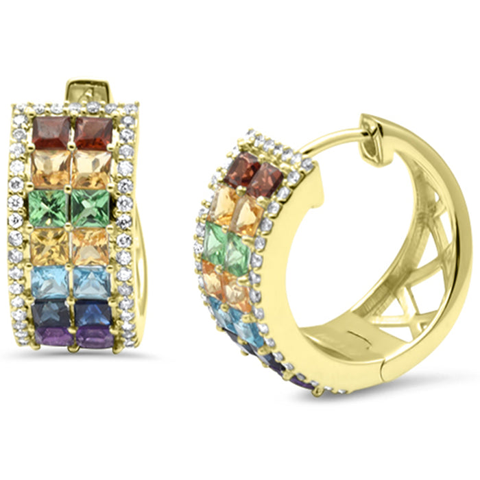 DIAMOND CLOSEOUT! 1.69ct G SI 14K Yellow Gold Diamond & Multi Color Gemstone Hoop Earrings