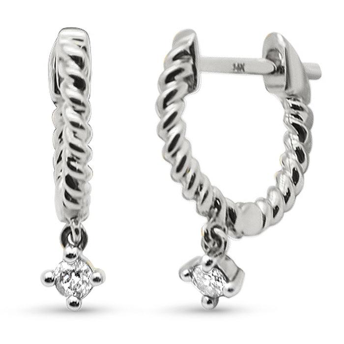 DIAMOND CLOSEOUT! .08ct G SI 14K White Gold Diamond Dangling Hoop Earrings