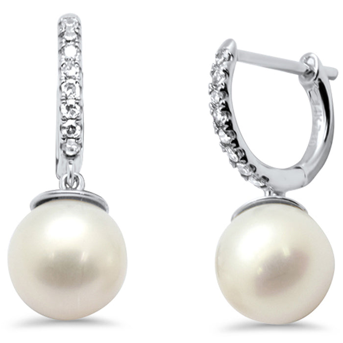 SPECIAL! .10CT G SI 14K White Gold Diamond Dangling Pearl Earrings