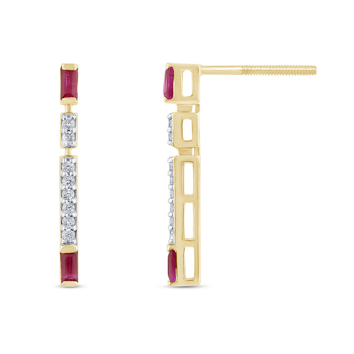 .36ct G SI 14K Yellow Gold Diamond Ruby Drop Line Earrings