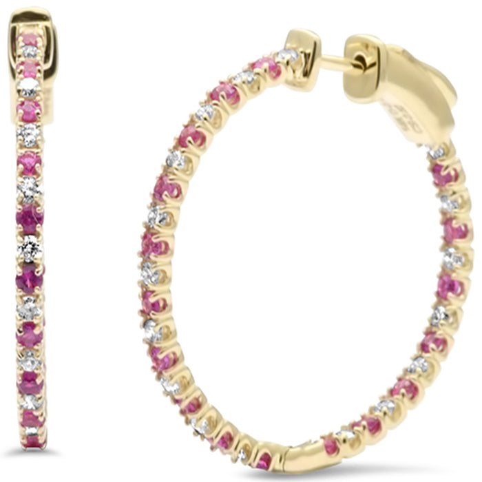 DIAMOND CLOSEOUT! 1.11ct G SI 14K Yellow Gold Diamond & Ruby Hoop Earrings